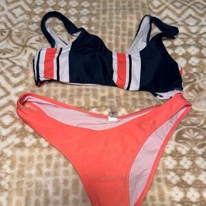 Cupshe navy blue  and Coral Striped Bikini